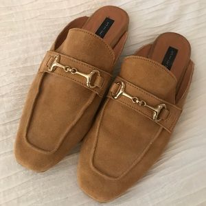 STEVEN | Camel Suede Leather Mule Slip-on Loafers